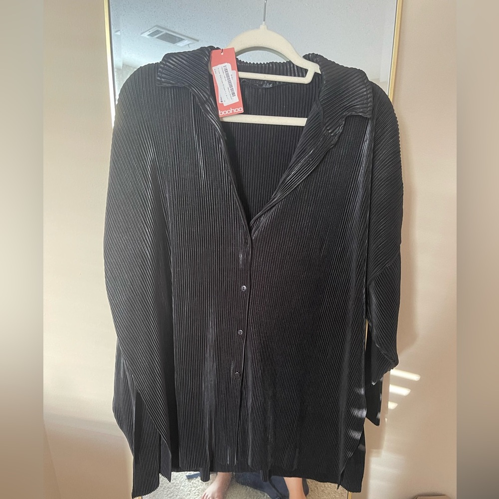 Black pleated button up shirt